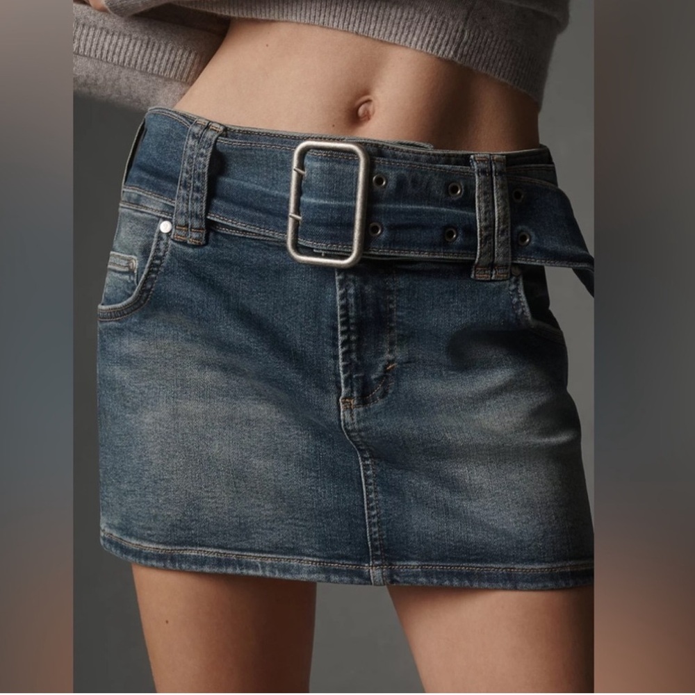 Anthropologie • Pilcro Belted Denim Micro Skirt